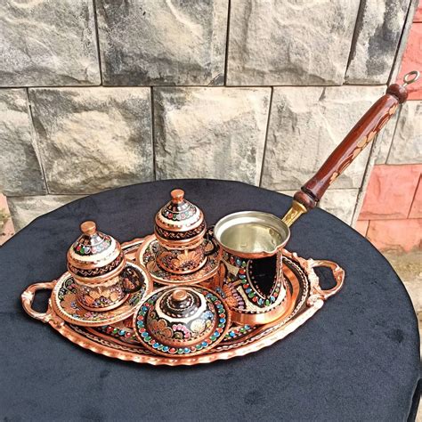 Copper Coffee Set For Two Handmade Copper Turkish Coffee Set
