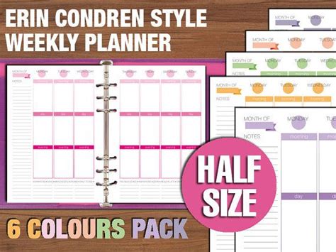 Erin Condren Style Printable Weekly Planner Half Size Filofax A5