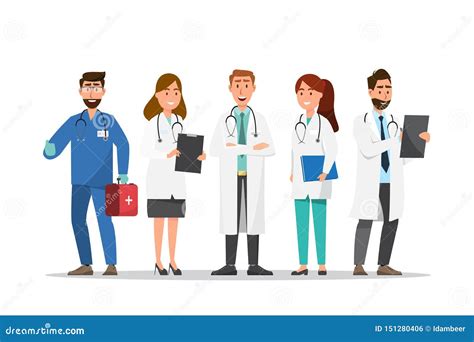 Set Of Doctor And Nurse Cartoon Characters Stock Vector Illustration