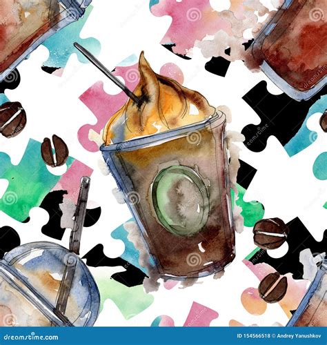 Hot And Cold Coffee Drinks Watercolor Background Illustration Set