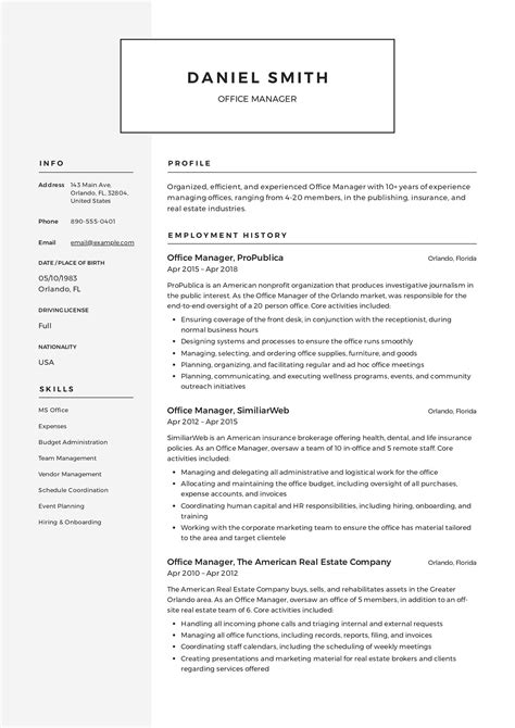 Free Office Manager Resume Sample Template Example Cv Formal