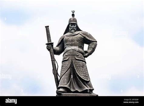 The Statue Of Korean Admiral And General Yi Sun Shin Located At Gwanghwamun Square In Seoul