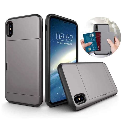 For Iphone Xs Max X Xs Xr Luxury Hybrid Tough Slide Wallet Card Storage