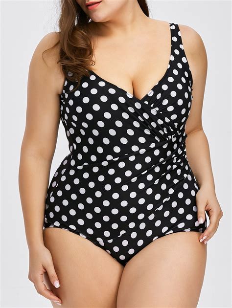 2018 Plus Size Polka Dot One Piece Swimsuit In Black 5xl