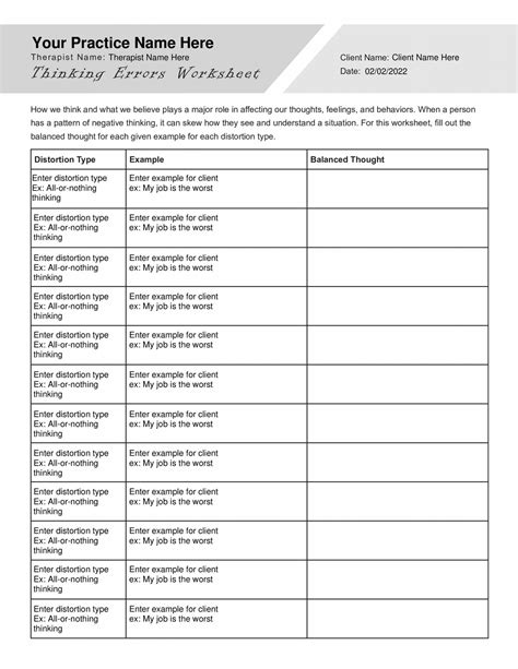 Cbt Thinking Errors Worksheet Pdf Therapybypro