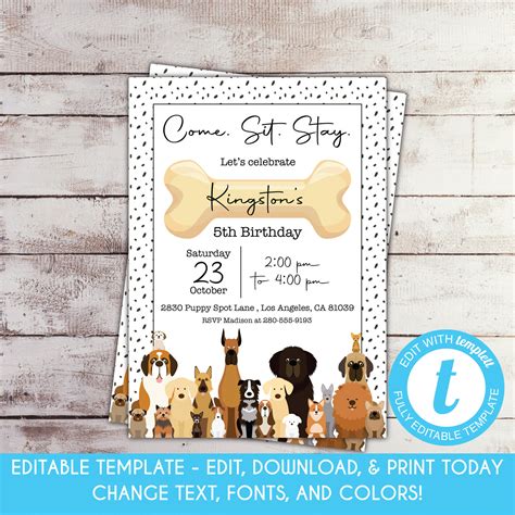 Editable Dog Birthday Party Invitation Puppy Birthday Party Etsy