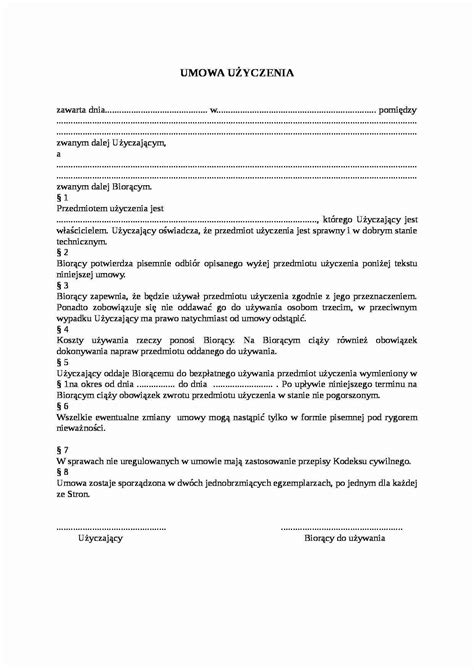 Wzór umowy Umowa użyczenia Notatek pl