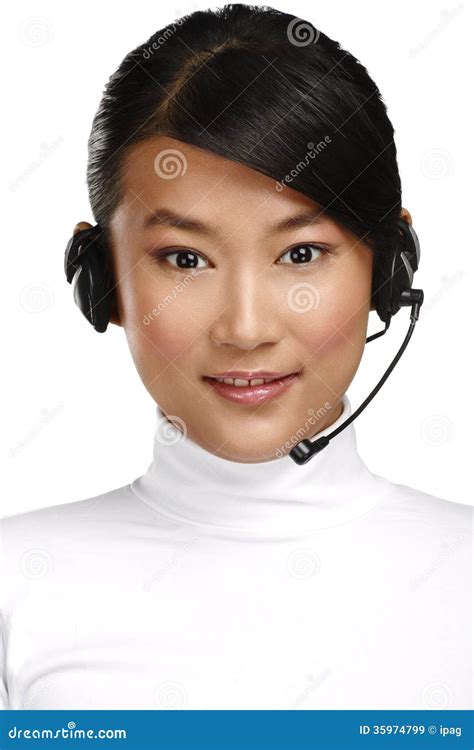 Happy Smiling Female Asian Customer Service Operator Stock Image Image Of Consultant Girl