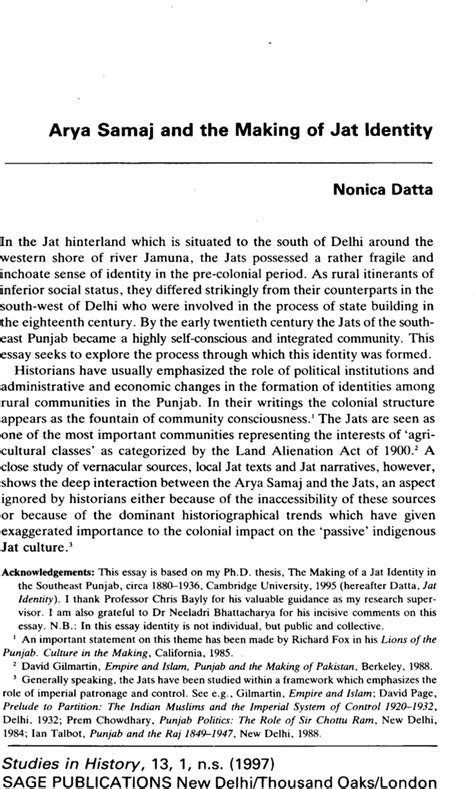 Arya Samaj And The Making Of Jat Identity Nonica Datta 1997