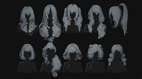 Hairstyle Pack 10 Pieces Real Time Low Poly Cards In Props Ue