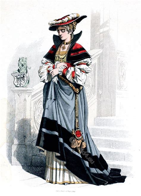 German Renaissance Fashion Of A Noblewoman With A Red Beret