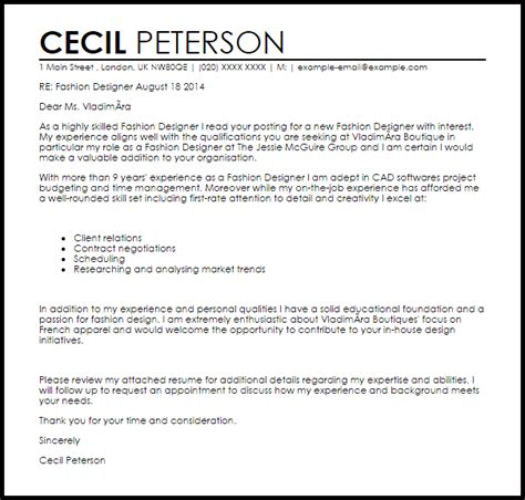 Our certified professional resume writers can assist you in creating a professional. Fashion Designer Cover Letter Sample | Cover Letter ...