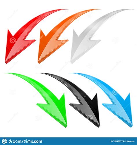 Down Arrows Set Of Colored 3d Shiny Web Icons Stock Vector