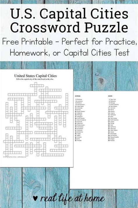 Free Us State Capitals Printable Crossword Puzzle