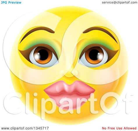 Clipart Of A 3d Pretty Female Yellow Smiley Emoji Emoticon Face With Makeup Royalty Free