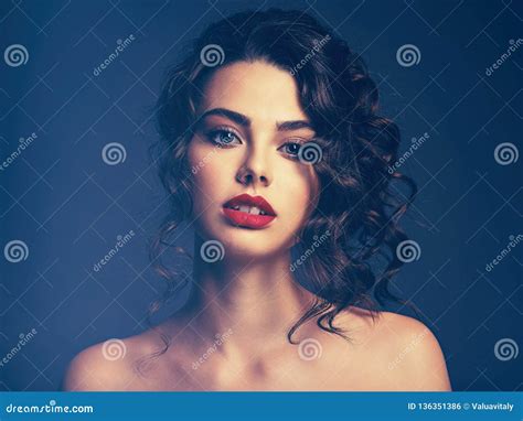 Beautiful Young Woman With Long Curly Brown Hair Stock Photo Image Of