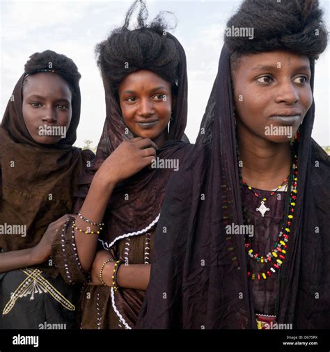 Wodaabe Tribal Women During Gerewol Festival In Northern Niger Stock