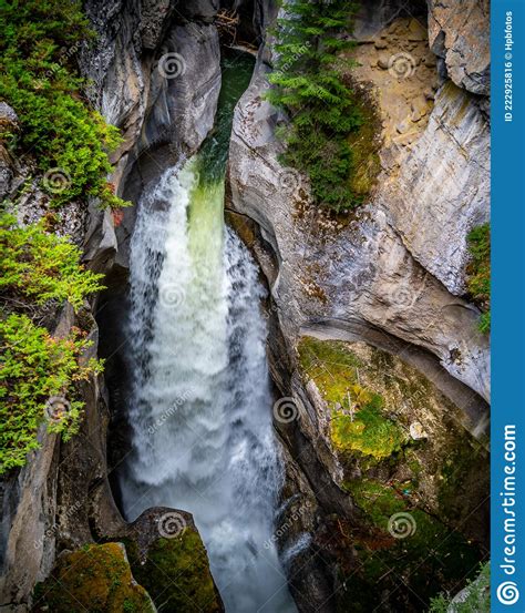 Waterfall Of The Maligne River In The Maligne Canyon At First Bridge In