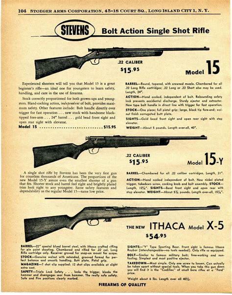 1959 Print Ad Of Stevens Model 15 15y Bolt Action Rifle And Ithaca Model