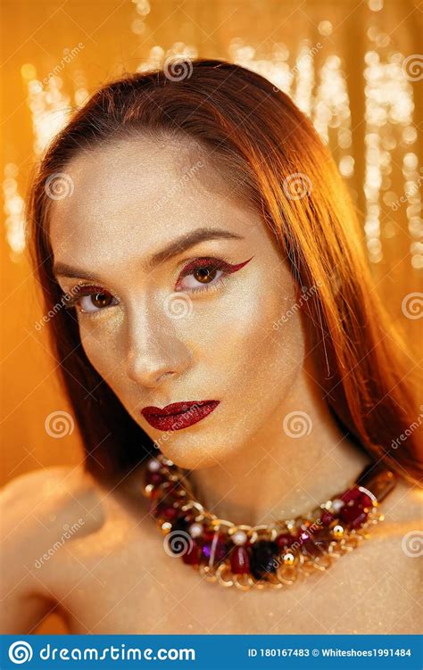 Magic Girl Portrait In Gold Golden Makeup Stock Image Image Of Face