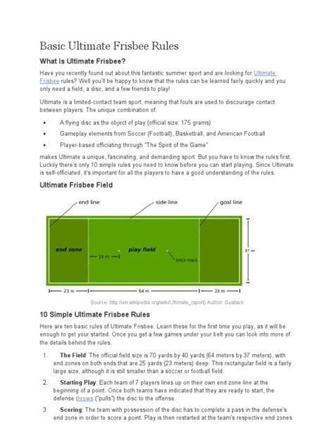 Basic Ultimate Frisbee Rules Pdf Team Sports Sports