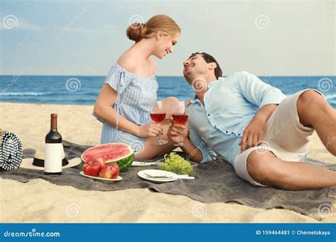 Beautiful Young Couple Having Picnic Stock Image Image Of Resort Exotic 159464481