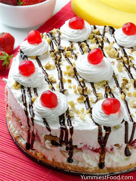 Each serving provides 334 kcal, 5g protein, 53g carbohydrates (of which 30g sugars), 11g fat (of which 6.5g saturates), 2g fibre and 0.8g salt. No Bake Banana Split Cheesecake - Recipe from Yummiest ...