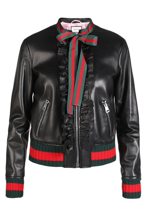 Gucci Ruffle Leather Bomber Jacket In Black Lyst