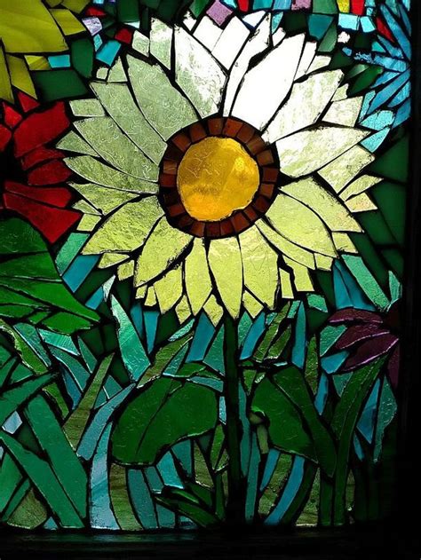 Stained Glass Mosaic Wildflowers Sunflowers Poppies Etsy In 2021 Stained Glass Mosaic