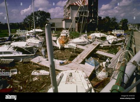 Damage Done By Hurricane Hugo To Boats And Buildings Stock Photo Alamy