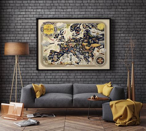 Pictorial Map Of Europe Wall Art Print Europe Map Wall Etsy