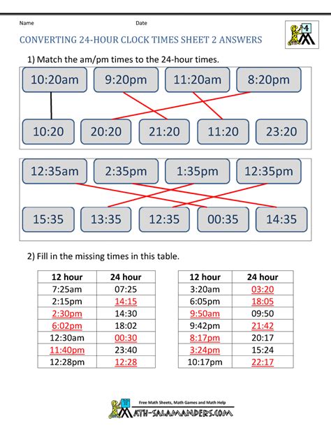 24 Hour Clock Converter Printable Converting 24 Hour And 12 Hour Time