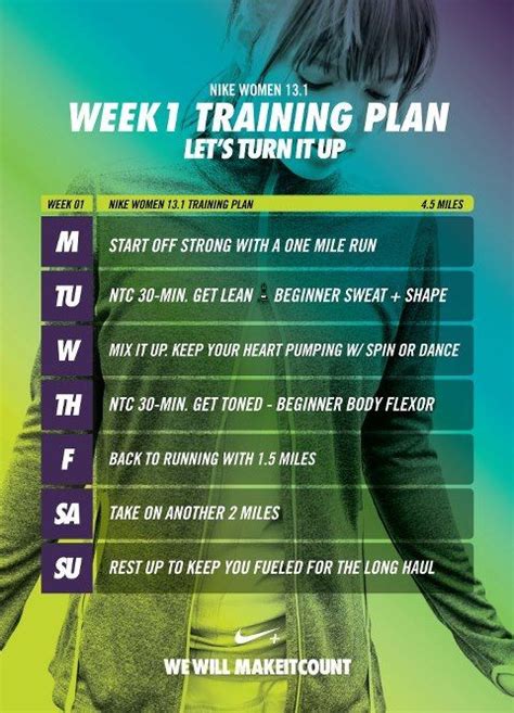 Week 1 Nike Training Plan Health And Exercise Half Marathon Training Plan Half Marathon