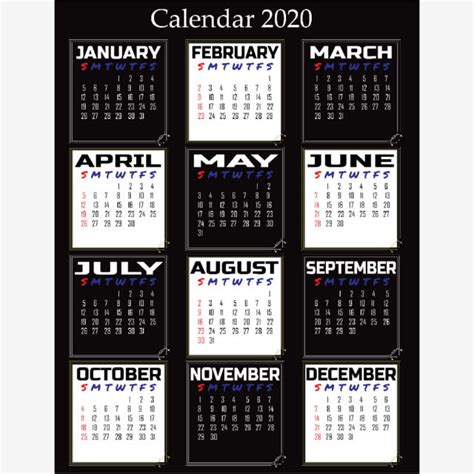 Calendar 2020 Black White Style Date Calendar 2020 Calender 2020 Png
