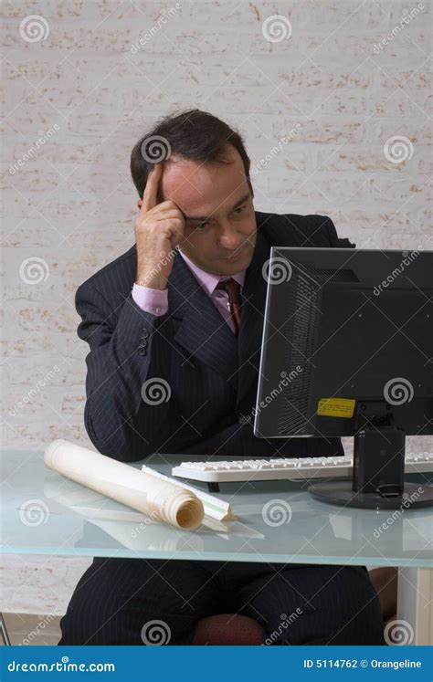 Staring At A Computer Stock Photo Image Of Work Thinking 5114762