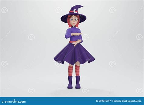 Scary Woman In Purple Halloween Costume Of Witch Witch Conjuring