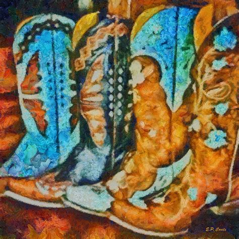 Hand paint a cowboy boot and turn it into a beautiful flower vase to make the perfect handmade gift. Cowboy Boots Print by Elizabeth Coats