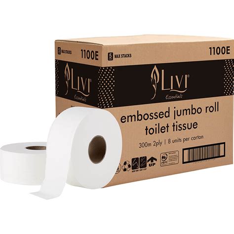 Livi Essentials Toilet Paper 2 Ply Jumbo Roll 300m Box Of 8 Asterix