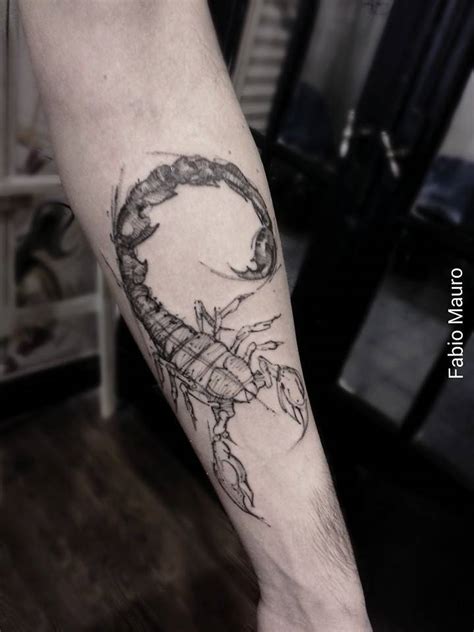 Sketch Work Style Scorpion Tattoo On The Left Forearm