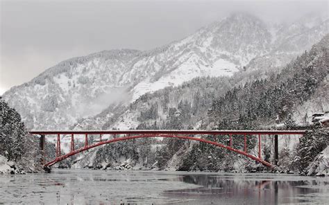 Bridges Rivers Ice Winter Mountains Snow Wallpapers Hd Desktop