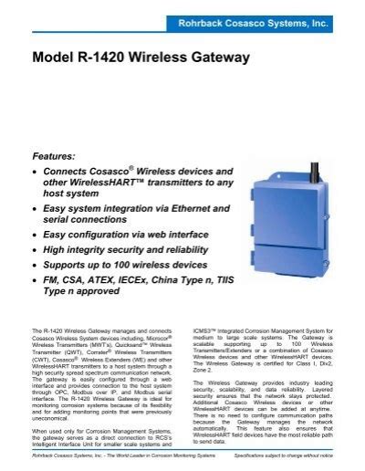 Rohrback Cosasco Systems Inc Model R Wireless Gateway