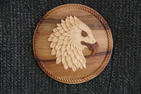 Eagle Massive Wooden Carved Intarsia Made From 3 Sorts Of Wood Etsy