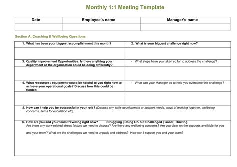 Free Printable One To One Meeting Templates Pdf Word Excel