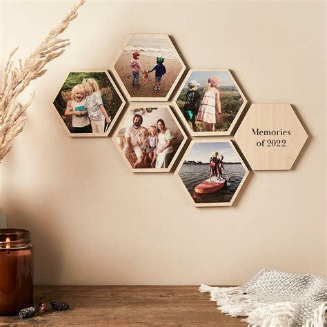 personalised photo wooden hexagon wall art set by create t love