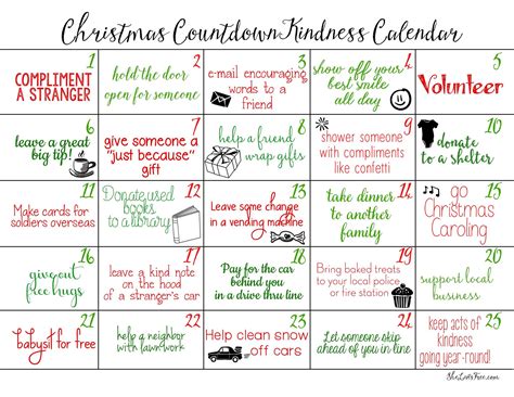 Acts Of Kindness Christmas Countdown Calendars Free Printables