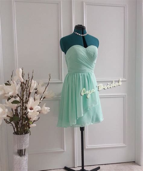 Mint Green Strapless Bridesmaid Dress Chiffon Knee Length Mint Green