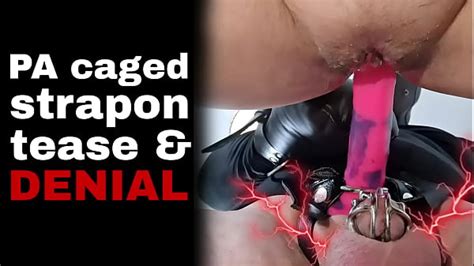 Femdom Cum Tease And Denial Chastity Cage Device Strapon Sex Strap On