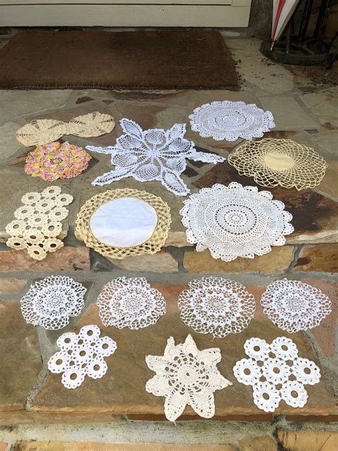 15 Vintage Crocheted Doilies Box Lot For Crafting And Using As Etsy