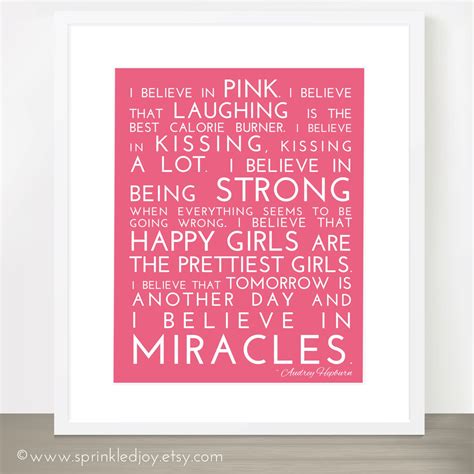 I Believe In Pink Audrey Hepburn Inspirational Quote Modern