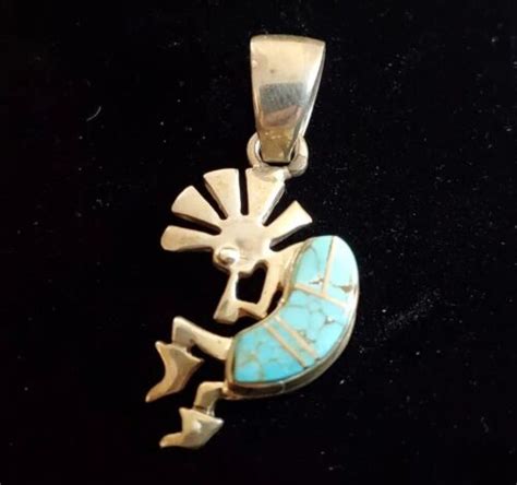 Vtg Navajo Cynthia Begay Turquoise Inlay Kokopelli Silver Pendent Ebay